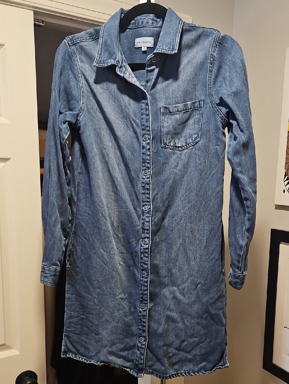Thred & Supply Blue Denim Button-Up Shirt Dress